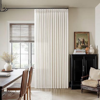Extra Wide 100 Inch Width Curtains 96 Inches Long Pinch Pleated for Patio Sliding Door Light Filtering Semi Sheer Linen Drapes Back Tab Cream Ivory Extra Wide 100 x 96 Curtain for Living Dining Room