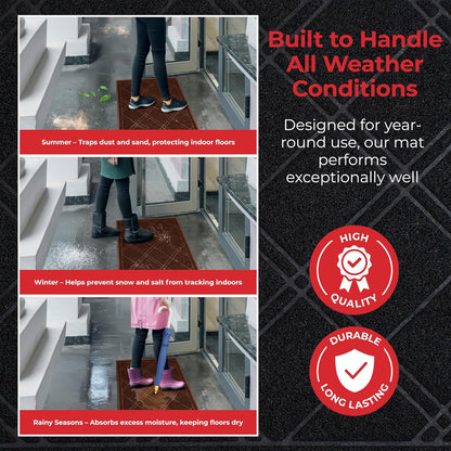 SlipToGrip Universal Door Mat, Plaid Design - Brown, 42 x 35 - Anti Slip, Durable and Washable, Outdoor and Indoor Floor Welcome Mat - Patio, Front Door, Dust Absorbent