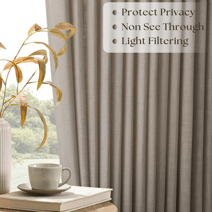 Pinch Pleated Linen Curtains 96 Inches Long 70 Inch Width Light Filtering Window Curtains 96 Inch Living Room Bedroom Pinch Pleat Drapes Patio Door Large Window Taupe Burlywood Birch 1 Panel 70Wx96L