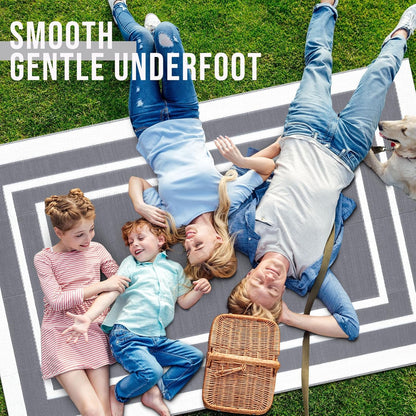 OLANLY Outdoor Rug 5x8 ft Waterproof, Reversible Outdoor Plastic Straw Rug, RV Mat, Indoor Outdoor Carpet Clearance for Patio, Camping, Balcony, Deck, Backyard, Grey & White