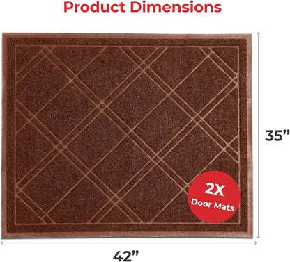 SlipToGrip Universal Door Mat, Plaid Design - Brown, 42 x 35 - Anti Slip, Durable and Washable, Outdoor and Indoor Floor Welcome Mat - Patio, Front Door, Dust Absorbent