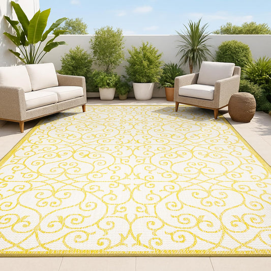 JONATHAN Y Vintage Filigree Indoor Outdoor Area Rug 3X5 Cream/Yellow, Madrid Textured Weave for Backyard, Patio, Porch, Easy-Cleaning, High Traffic, Pet-Friendly, Non-Shedding (SMB107D-3)