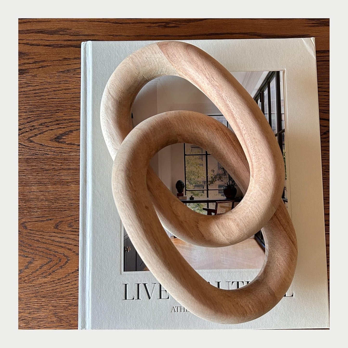 Wood Chain Link Decor - Acacia Wood Knot, Coffee Table Decor, Decorations for Living Room, Decorative Objects for Bookshelf, Entryway Sculptures, Neutral Accent Accessories, Mantel Decorations