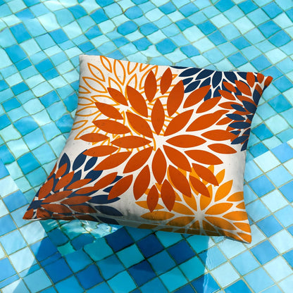 DFXSZ Orange Blue Flower Pillow Covers 18x18 Inch Set of 2 Fall Throw Pillows Outdoor Waterproof Decor for Living Room Sofa Patio Funiture Garden Floral Polyester Pillow Covers 012C18