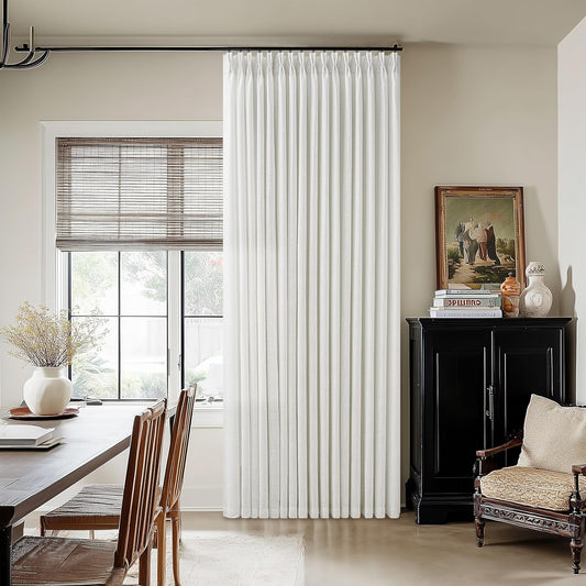 90 Inch Pinch Pleated Linen Curtains for Living Room Thick Linen Textured Drapes 90 Inches Long Pinch Pleat Drapes Birch Ivory Semi Sheer Privacy Curtain for Dining Room Bedroom Office 1 Panel 50x90