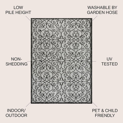 JONATHAN Y Vintage Filigree Indoor Outdoor Area Rug 8X10 Light Gray/Black, Madrid Textured Weave for Backyard, Patio, Porch, Easy-Cleaning, High Traffic, Pet-Friendly, Non-Shedding (SMB107E-8)