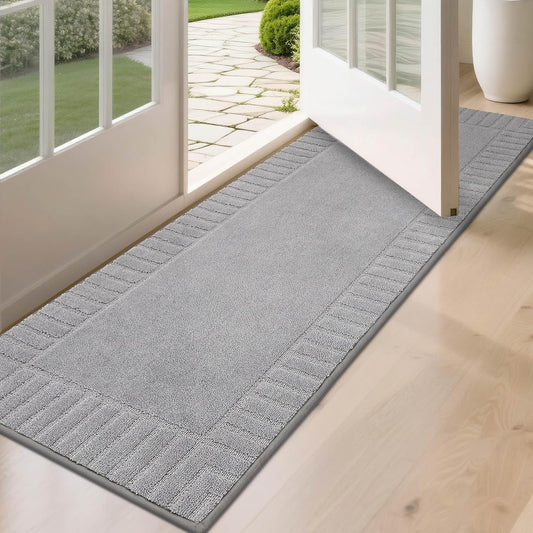 BEQHAUSE Door-Mat-Non-Slip Dirt Trapper Door Mats Low-Profile Front Door Mat Absorbent Floor Mats for Entryway Washable Mud Resistant Home Entrance Doormat, Light Grey, 24"x60"