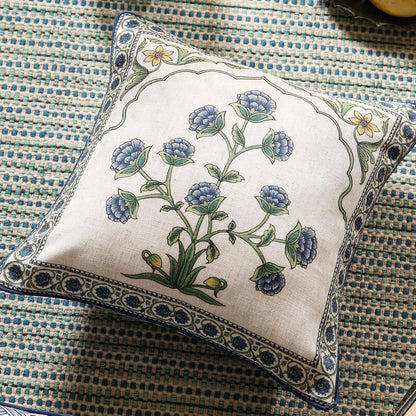 patdrea Designer Throw Pillow Covers Set of 2,Blue Euro Elegant Linen with Blooming Floral Pattern Pillow Cover,Decorative Square Pillowcases Cushion for Bed Living Room Outdoor Car,18"x18"