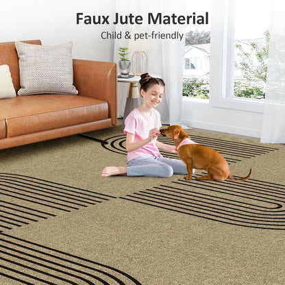 Easy Jute Rug 2x3, Small Area Rug for Entryway, 2x3 Washable Entryway Rug Indoor Outdoor Front Door Mat, Farmhouse Rainbow Non Slip Black Carpet for Kitchen Bathroom, Light Brown/Black