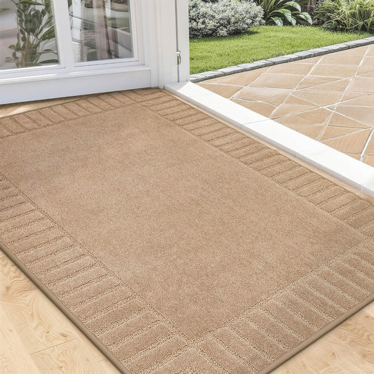 BEQHAUSE Door-Mat Non-Slip Front Doormat Low-Profile Entrance Mats for Front Door Entry Resist Dirt Washable Doormat Absorbent Entryway Door Mat,Taupe,32"x48"