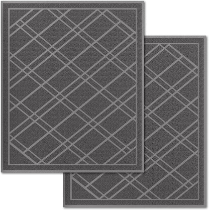 SlipToGrip Universal Door Mat, Plaid Design - Grey, 42 x 5 - No Slip, Durable and Washable, Outdoor and Indoor Floor Welcome Mat Entry - Front Door, Dust Absorbent, 2pk