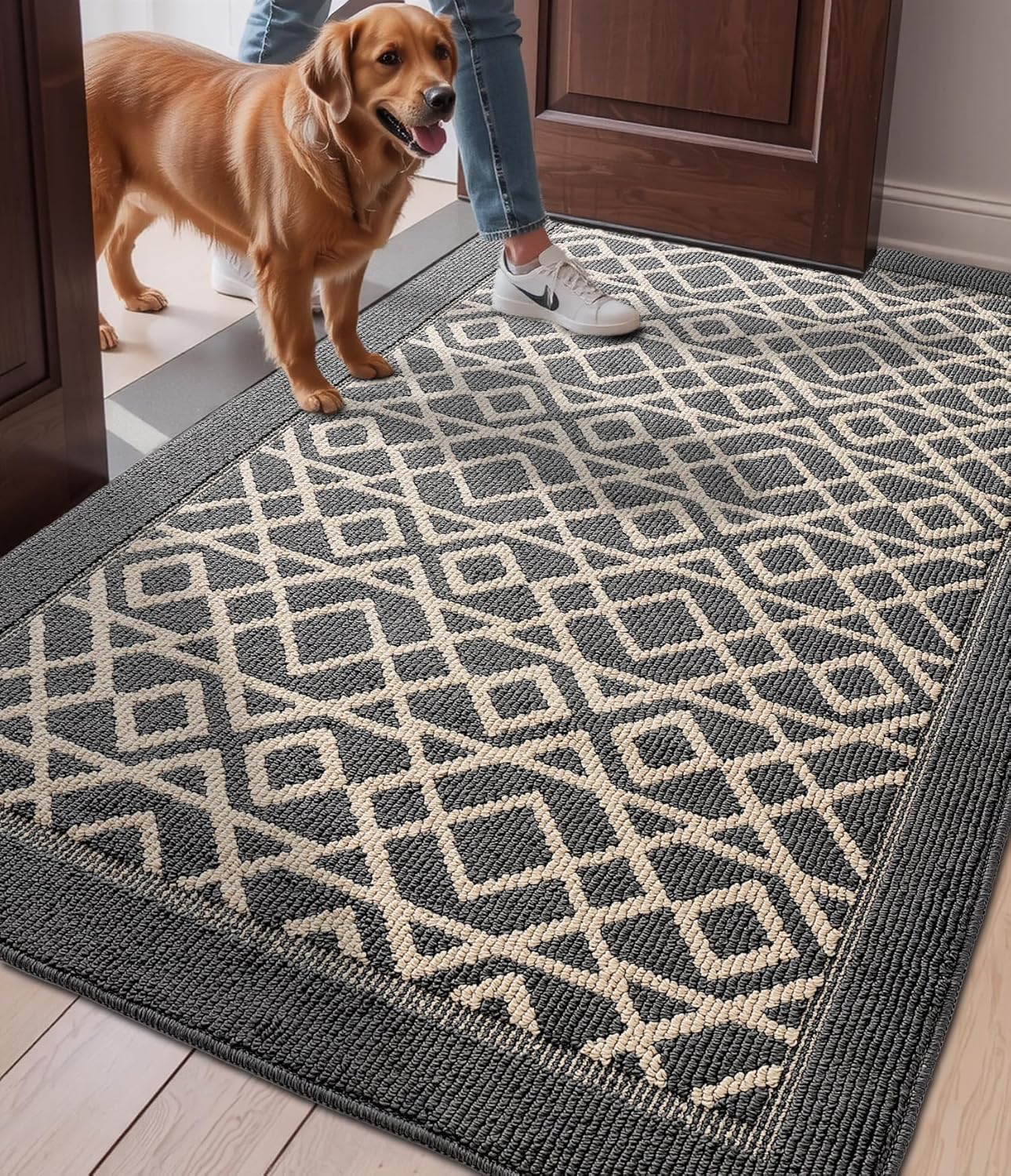 LUMI Entryway Floor Mat 48x72, Deep Mud Removal and Water Absorption, Dustproof and Wear-Resistant, Easy to Clean, Suitable for Home/Office, Dark Grey