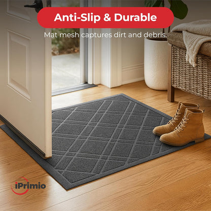 SlipToGrip Universal Door Mat, Plaid Design - Grey, 42 x 5 - No Slip, Durable and Washable, Outdoor and Indoor Floor Welcome Mat Entry - Front Door, Dust Absorbent, 2pk