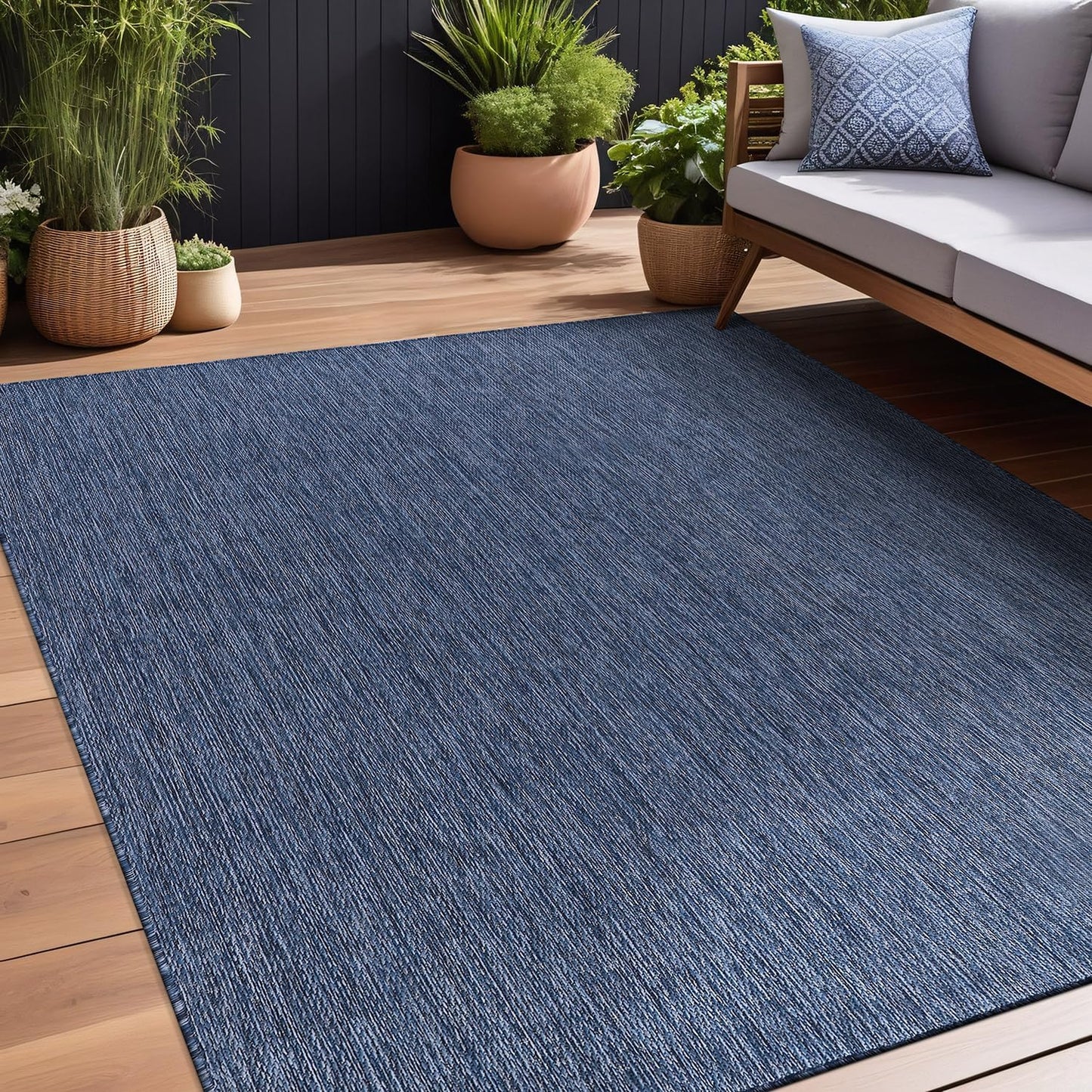 Beverly Rug Indoor Outdoor Rug 10x14, Washable Outside Carpet for Patio, Deck, Porch, Solid Modern Area Rug, Water Resistant, Azure Blue