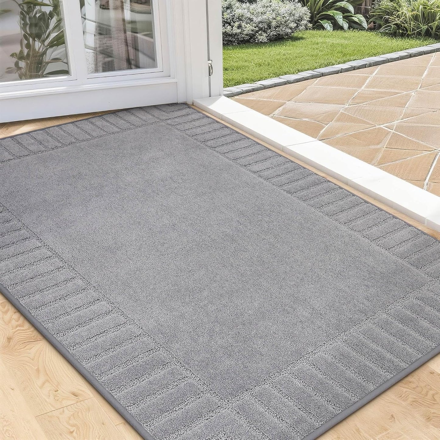 BEQHAUSE Door-Mat Non-Slip Front Doormat Low-Profile Entrance Mats for Front Door Entry Resist Dirt Washable Doormat Absorbent Entryway Door Mat,Light Grey,32"x48"