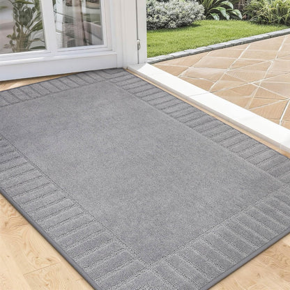 BEQHAUSE Door-Mat Non-Slip Front Doormat Low-Profile Entrance Mats for Front Door Entry Resist Dirt Washable Doormat Absorbent Entryway Door Mat,Light Grey,32"x48"