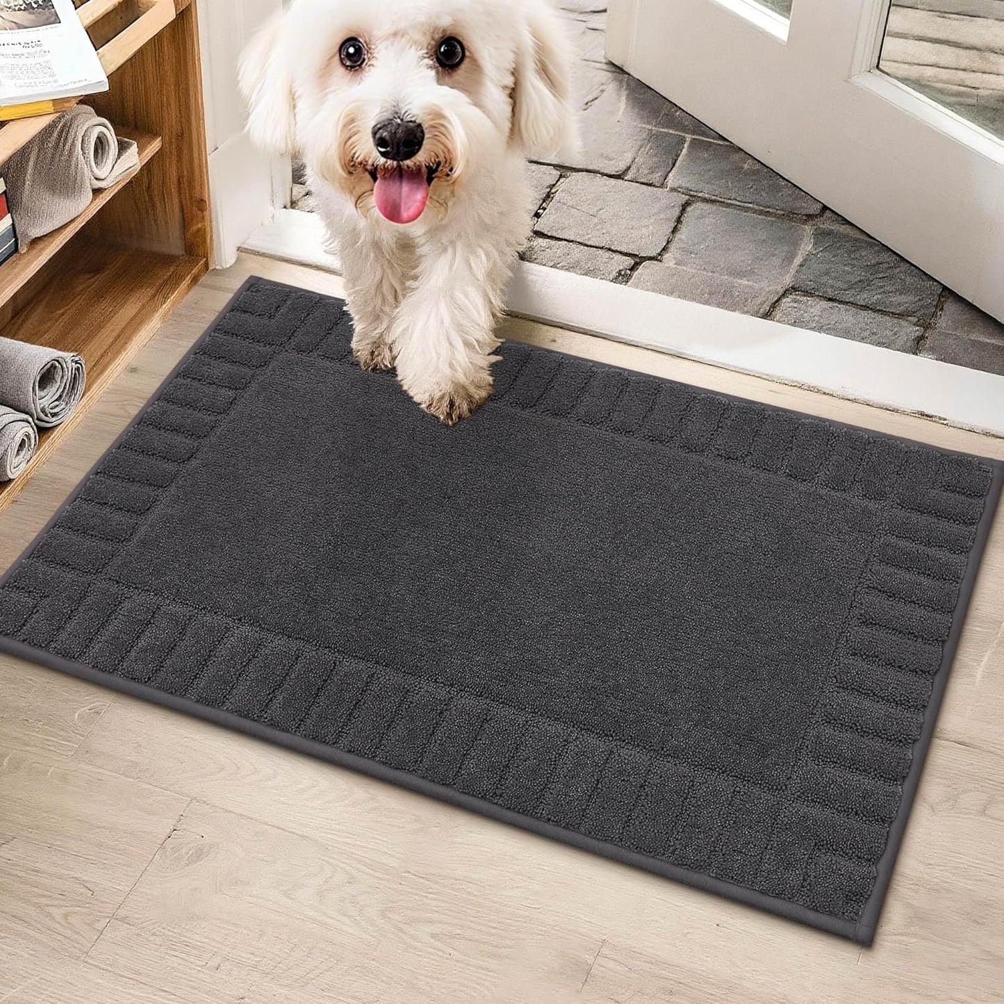 BEQHAUSE Door-Mat-Non-Slip Front Door Mat Washable Low-Profile Entrance Rugs for Front Door Entry Dirt Trapper Door Mats Absorbent Welcome Mats,20"x32",Dark Grey
