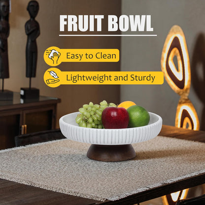 Mango Wood fruit bowl, Decorative gray bowl with natural finish pedestal | 12" dia | Dual tone look | Use as Centerpiece for kitchen counter or dining table | Wooden table decor|(Gray)