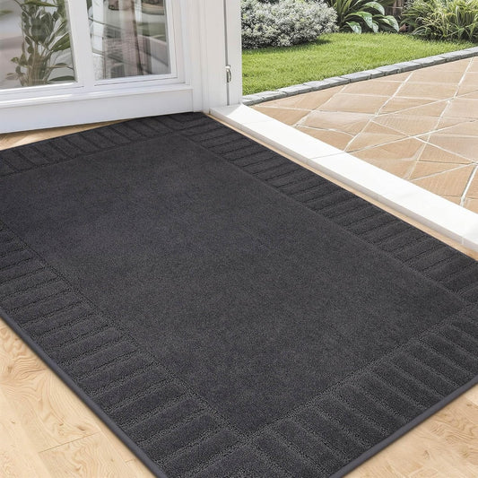 BEQHAUSE Door-Mat Non-Slip Front Doormat Low-Profile Entrance Mats for Front Door Entry Resist Dirt Washable Doormat Absorbent Entryway Door Mat,Dark Grey,32"x48"