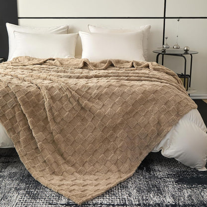 Twin Fleece Blanket for Couch - Super Soft Cozy Throw Blankets for Women,3D Checkered Striped Lightweight Blanket for Girls,All Seasons Flannel Blanket，Bed Home Decor，60x80 Inches