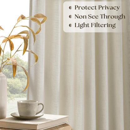 102 Inch Curtains Pinch Pleat Linen Curtains for Living Room Bedroom Tan Beige Burlap Flax Light Filtering Privacy 102 Inch Long 50 Inch Width Pleated Drapes Hooks Rings for Sliding Door 1 Panel