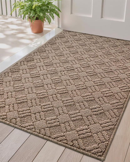 LUMI Indoor Door Mat, Absorbent Non-Slip Thin Doormat, Washable Door Mats, Woven Pattern Inside Floor Mat, Ideal for Entryway, Front Door, Home Decor, 32"x48", Woven Taupe