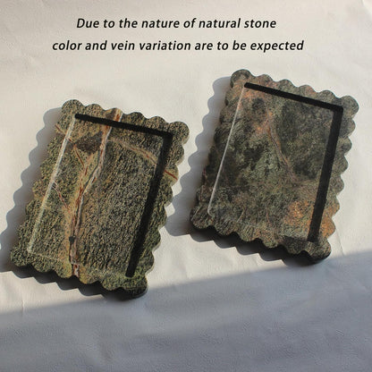 Natural Luxury Scalloped Marble Tray 10.8"x8", Rectangle Vanity Tray for Bathroom Kitchen Counter, Decorative Tray for Dresser Home Decor - Rainforest Green