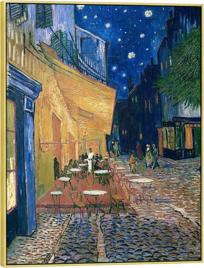 Wieco Art Large Framed Art Canvas Prints of Cafe Terrace at Night Canvas Prints Wall Art by Van Gogh Paintings Reproduction Abstract Artwork for Wall Decor Golden Frame