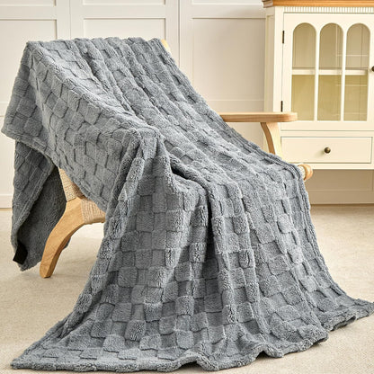 Queen Fleece Blanket for Couch - Super Soft Cozy Throw Blankets for Women,3D Checkered Striped Lightweight Blanket for Girls,All Seasons Flannel Blanket，Bed Home Decor，90x90 Inches