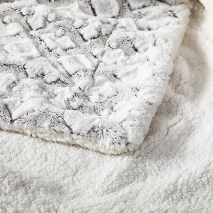 DaDa Bedding Luxury White Faux Fur Throw Blanket - Dreamy Milky Way Cloud Purple Undertone Embossed Sherpa Backside - Super Soft Warm Cozy Plush Fluffy - 50" x 60"