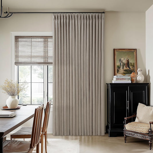 100 Inch Wide Curtains 84 Inches Long Linen Pinch Pleated Curtains for Patio Sliding Door Light Filtering Pinch Pleat Drapes Burlywood Birch Boho Extra Wide 100 x 84 Drapes Living Dining Room 1 Panel