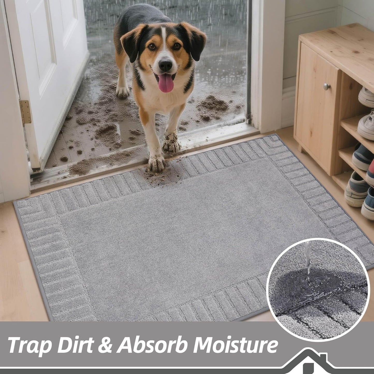 BEQHAUSE Door-Mat Non-Slip Front Doormat Low-Profile Entrance Mats for Front Door Entry Resist Dirt Washable Doormat Absorbent Entryway Door Mat,Light Grey,32"x48"