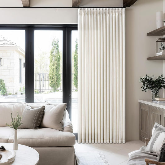 Natural Cream Pleated Linen Curtains 120 Inches Long 60 Inch Width Extra Wide for Living Room Bedroom Semi Sheer 120 Inch Length Back Tab Hooks Rings Pinch Pleat Curtains for Patio Glass Door 1 Panel