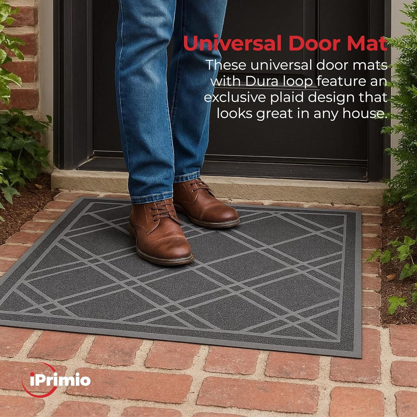 SlipToGrip Universal Door Mat, Plaid Design - Grey, 42 x 5 - No Slip, Durable and Washable, Outdoor and Indoor Floor Welcome Mat Entry - Front Door, Dust Absorbent, 2pk