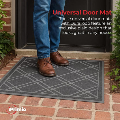 SlipToGrip Universal Door Mat, Plaid Design - Grey, 42 x 5 - No Slip, Durable and Washable, Outdoor and Indoor Floor Welcome Mat Entry - Front Door, Dust Absorbent, 2pk