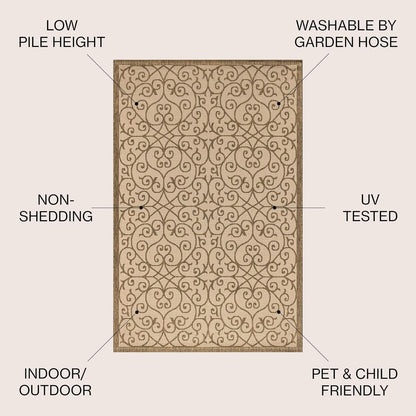 JONATHAN Y Vintage Filigree Indoor Outdoor Square Area Rug 9X9 Beige/Brown, Madrid Textured Weave for Backyard, Patio, Porch, Easy-Cleaning, High Traffic, Pet-Friendly, Non-Shedding (SMB107B-9SQ)