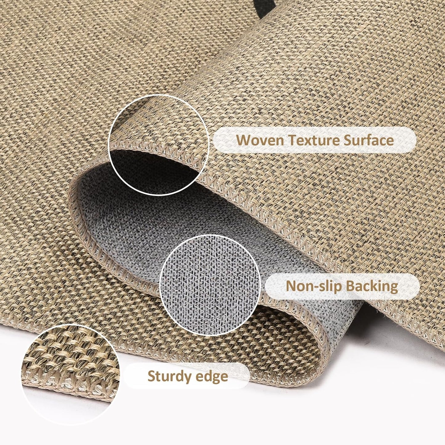 Easy Jute Rug 2x3, Small Area Rug for Entryway, 2x3 Washable Entryway Rug Indoor Outdoor Front Door Mat, Farmhouse Rainbow Non Slip Black Carpet for Kitchen Bathroom, Light Brown/Black