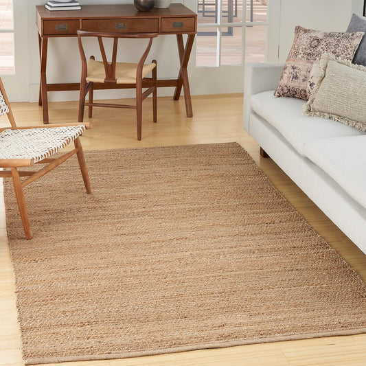 Nourison Home Natural Jute Solid Natural 6' x 9' Area Rug, Easy Cleaning, Non Shedding, Bed Room, Living Room, Dining Room, Kitchen (6x9)