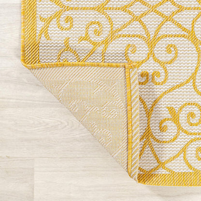 JONATHAN Y Vintage Filigree Indoor Outdoor Area Rug 3X5 Cream/Yellow, Madrid Textured Weave for Backyard, Patio, Porch, Easy-Cleaning, High Traffic, Pet-Friendly, Non-Shedding (SMB107D-3)